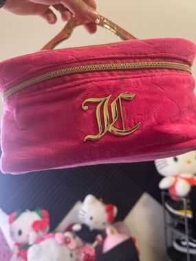 Juicy Couture Hot Pink Plush Cosmetic Case with Gold Hardware